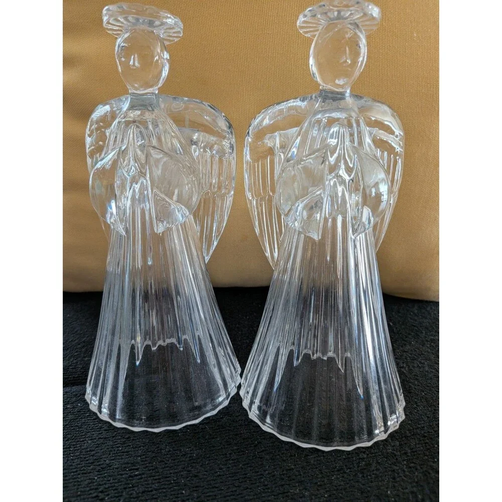 Vintage Avon 24% Lead Crystal Glass Praying Angels Candle Holders 7